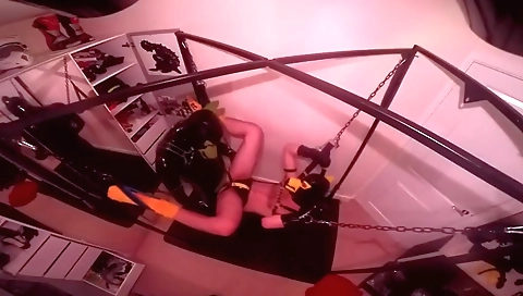 Sexy young blonde fucked by a dildo and got