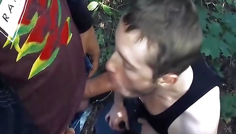 Shake and an older listens in the park