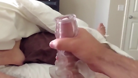 Tranny enjoys her first time with a toy